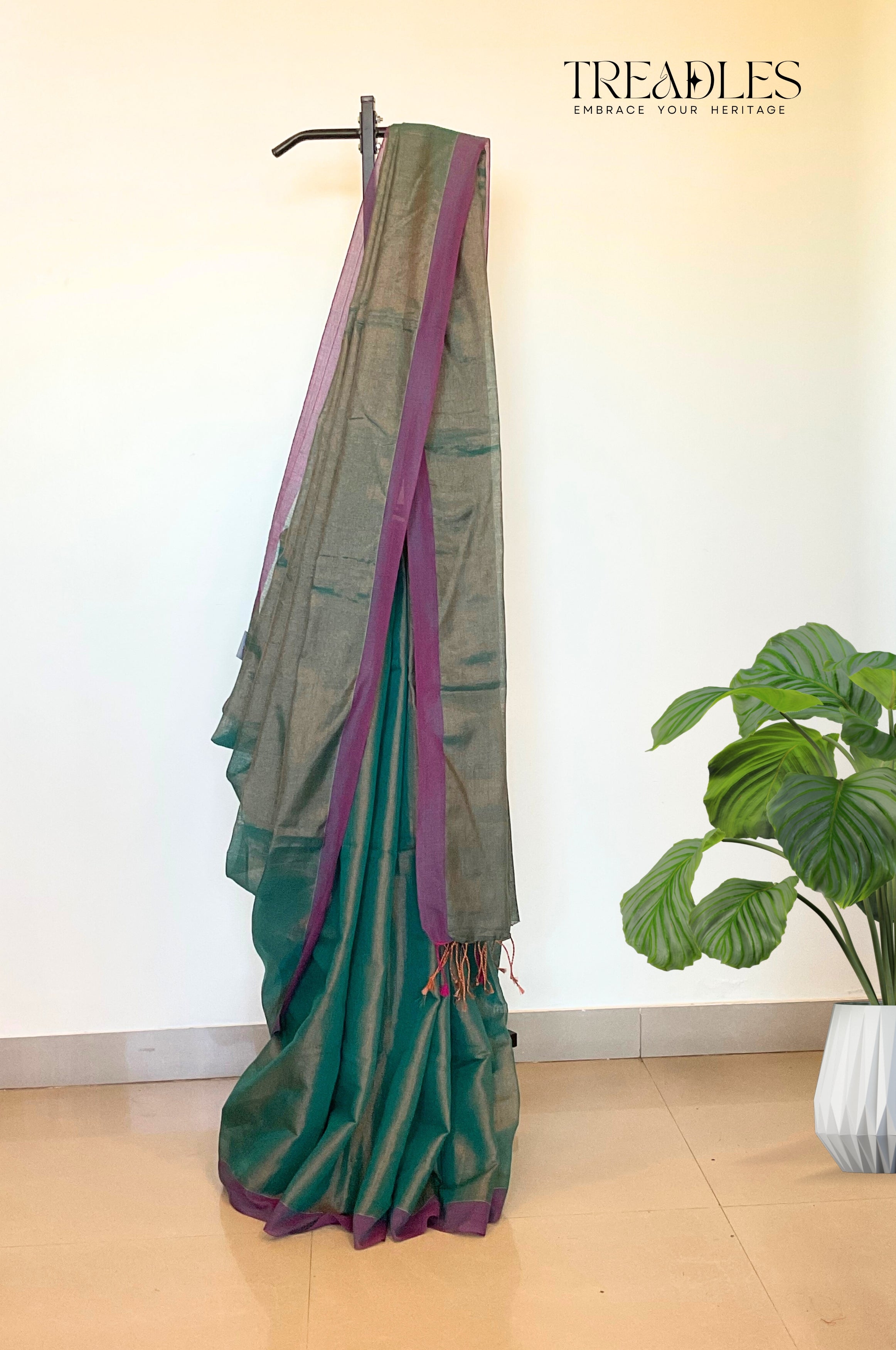 Teal Tissue Cotton Saree