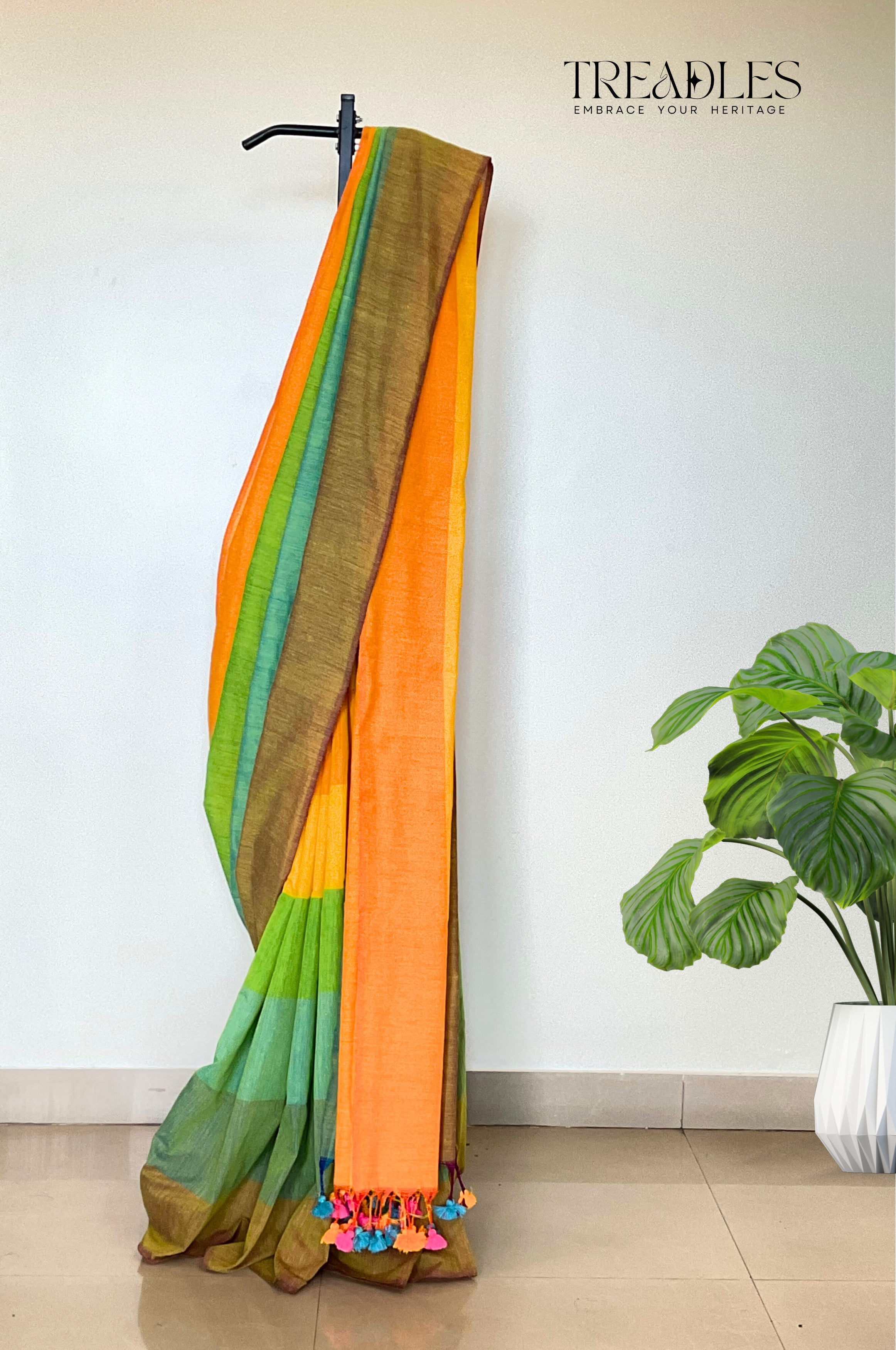 Khadi Multi Coloured Strip Cotton Saree