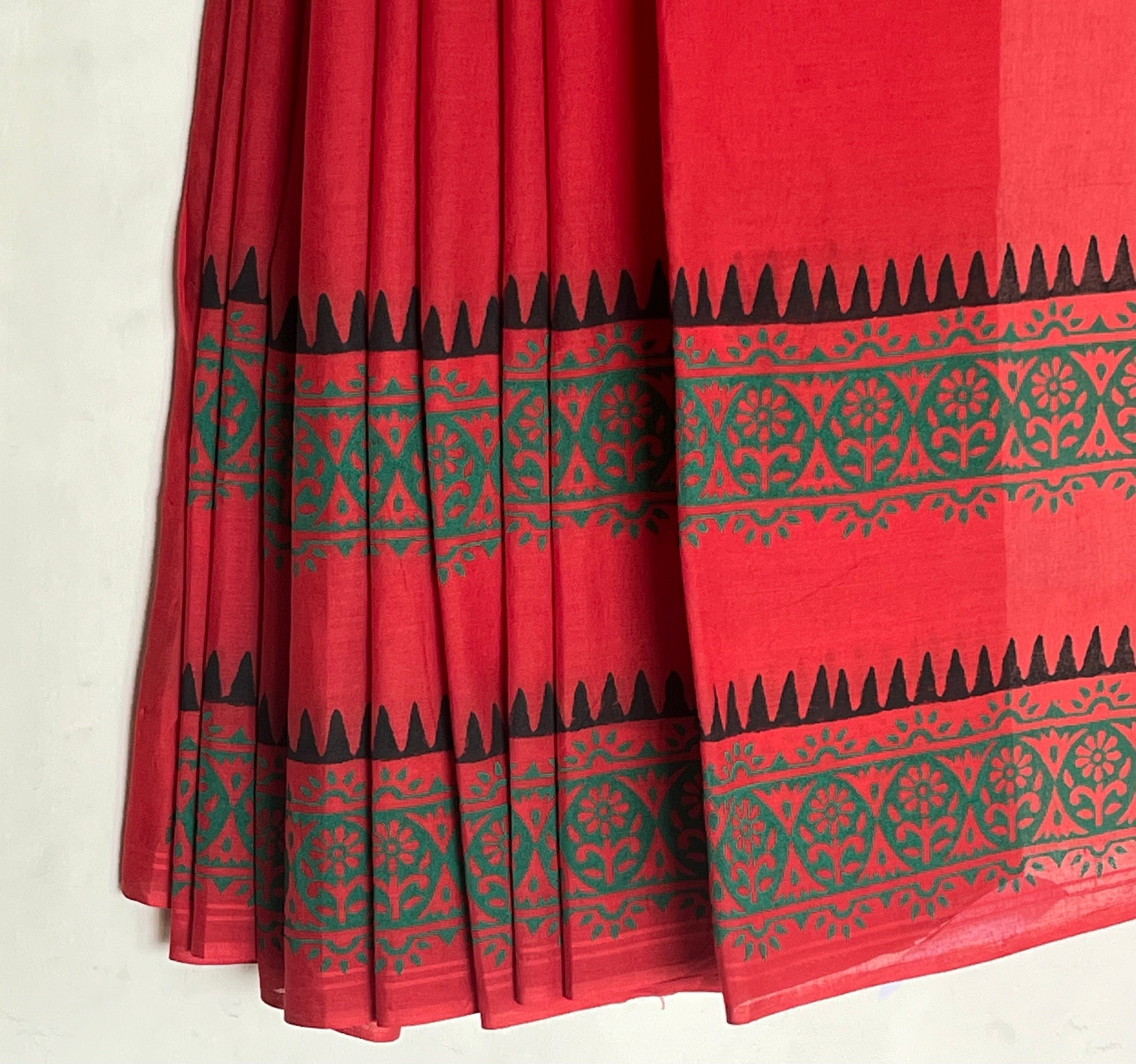 Fire Engine Red Mulmul Saree