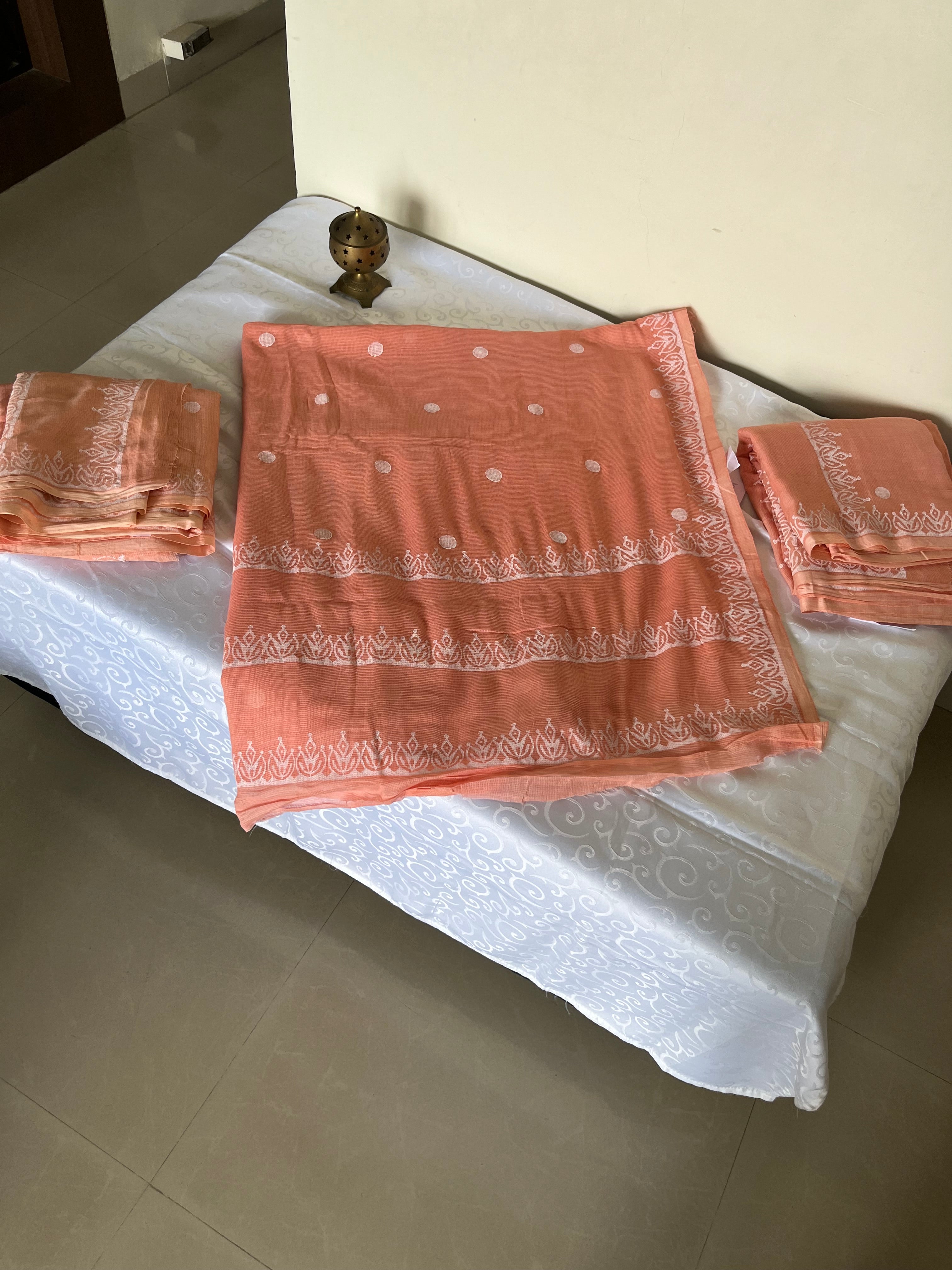 Peach Mulmul Saree