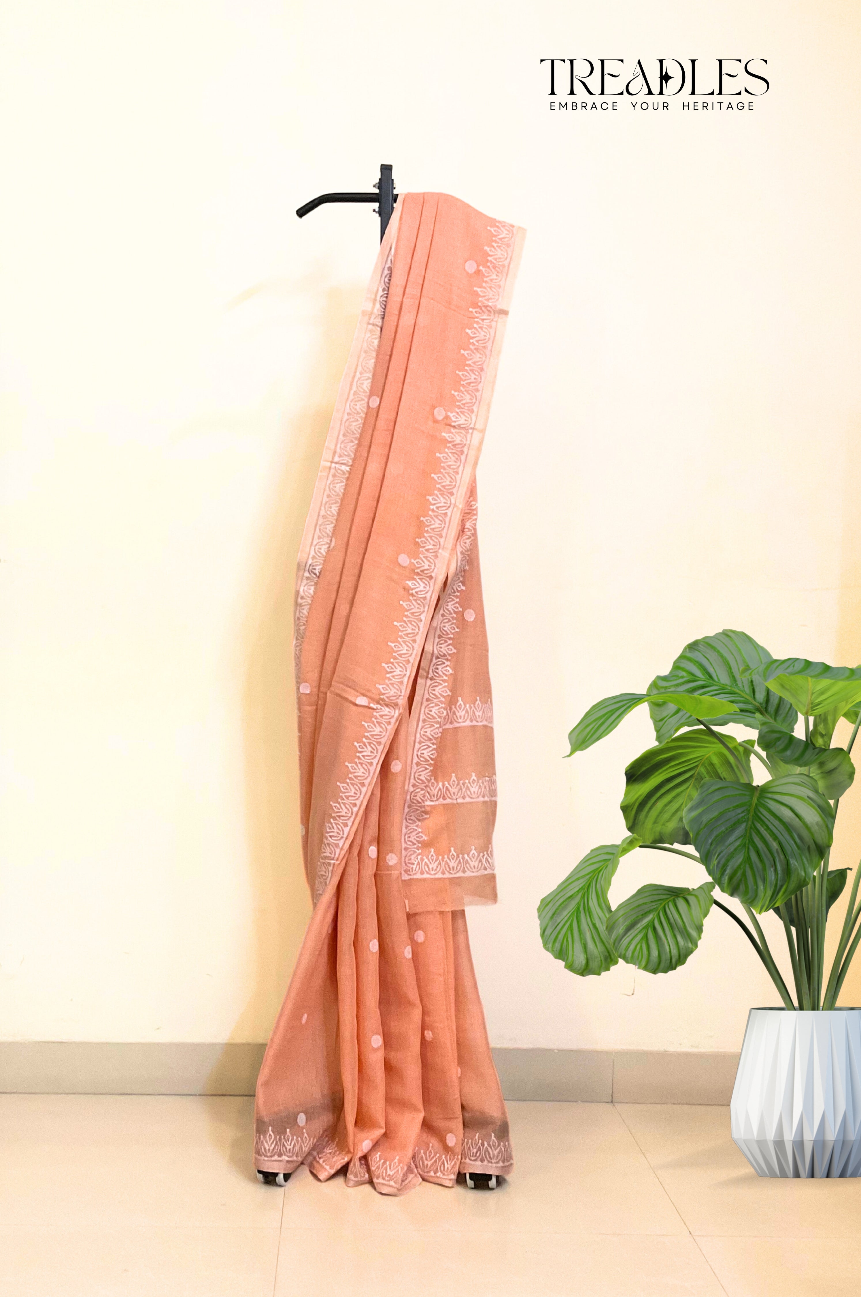 Peach Mulmul Saree