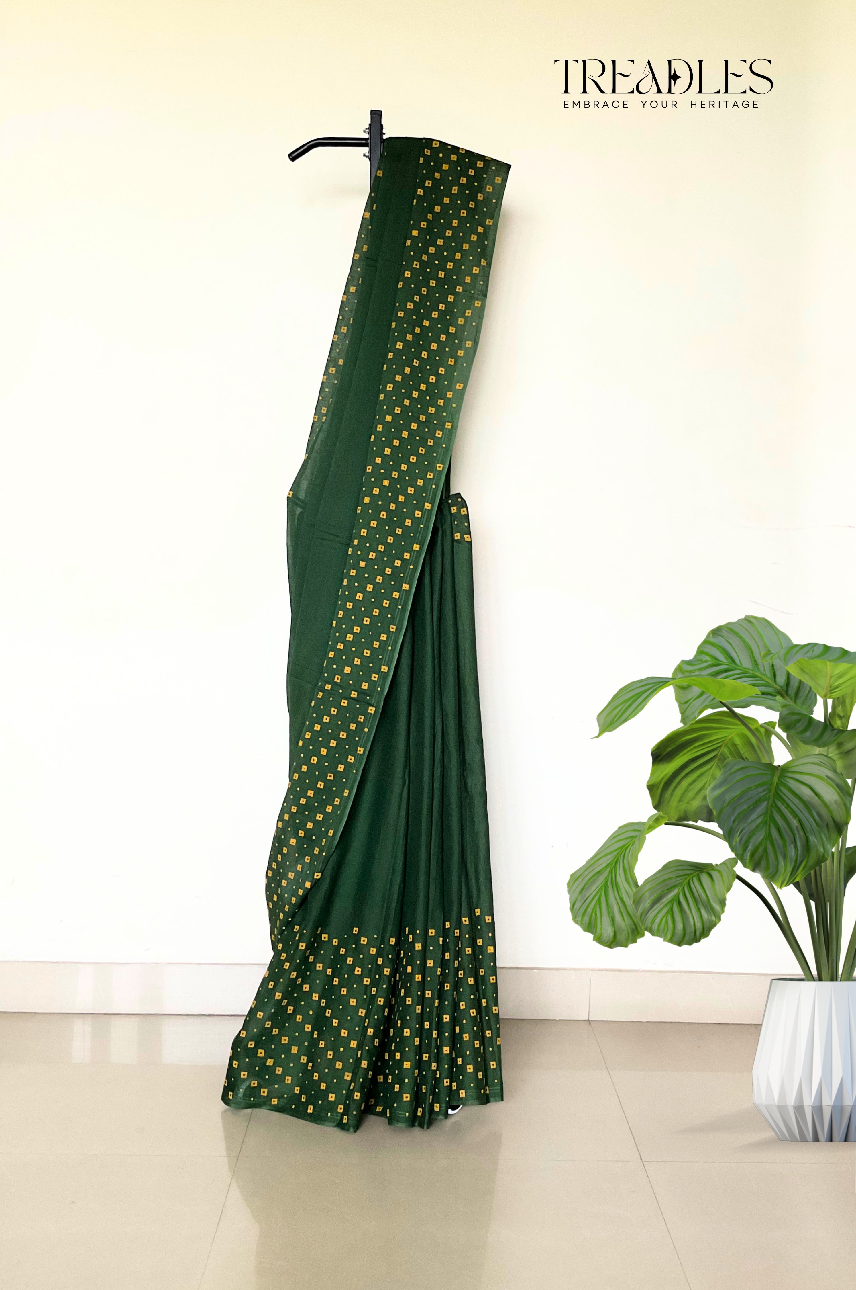 Forest Green Mulmul Saree