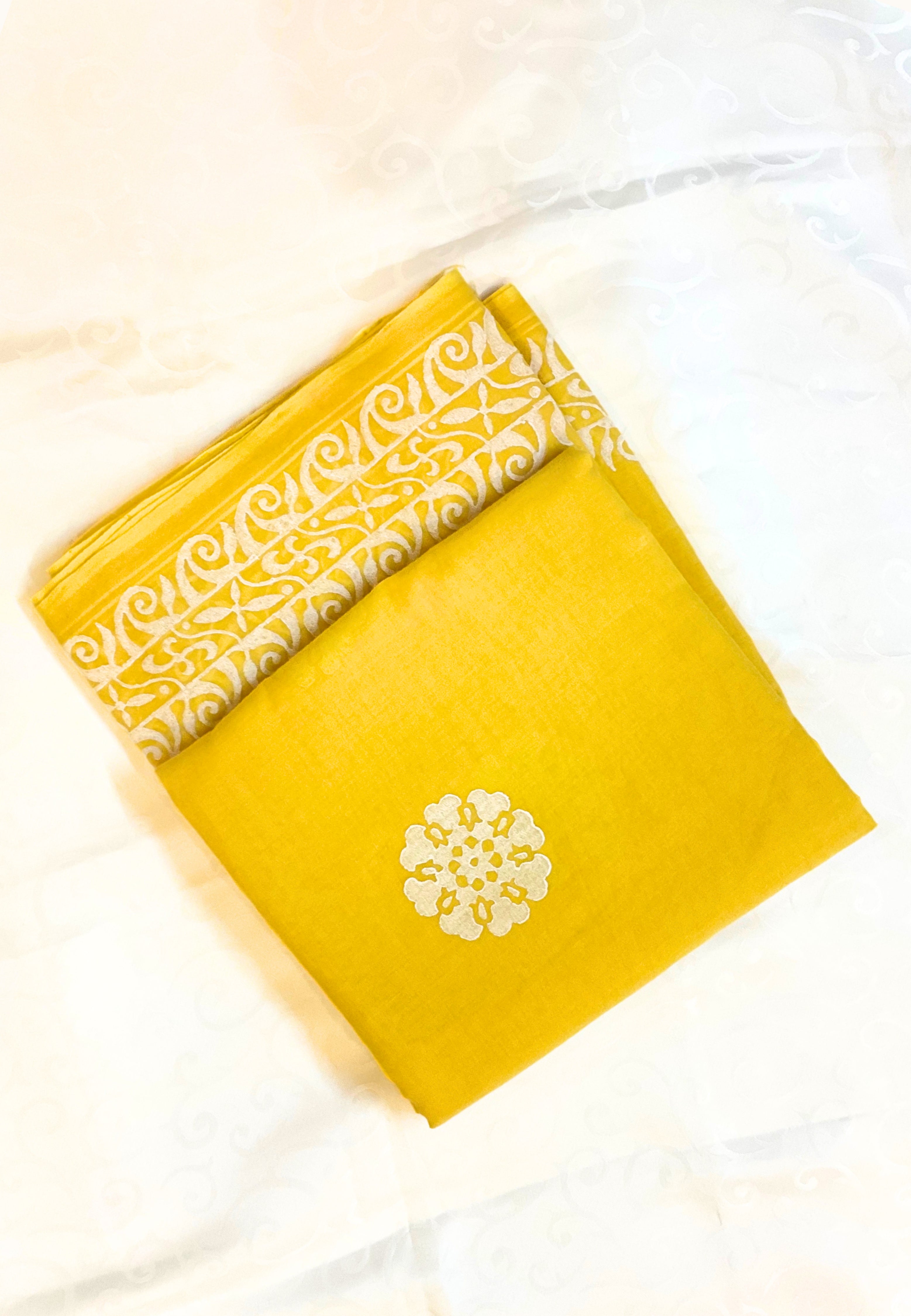 Lemon Yellow Mulmul Saree