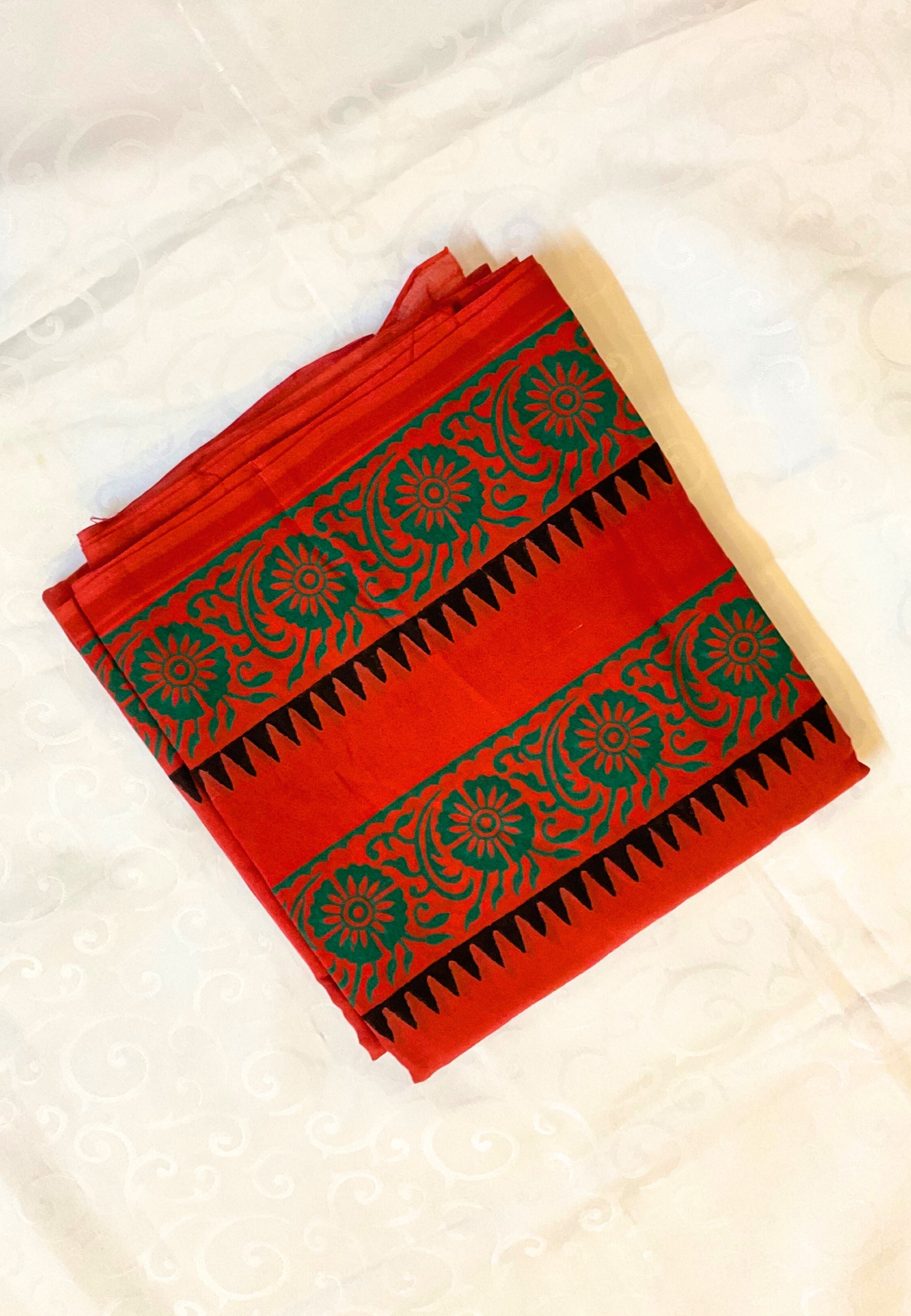 Fire Engine Red Mulmul Saree