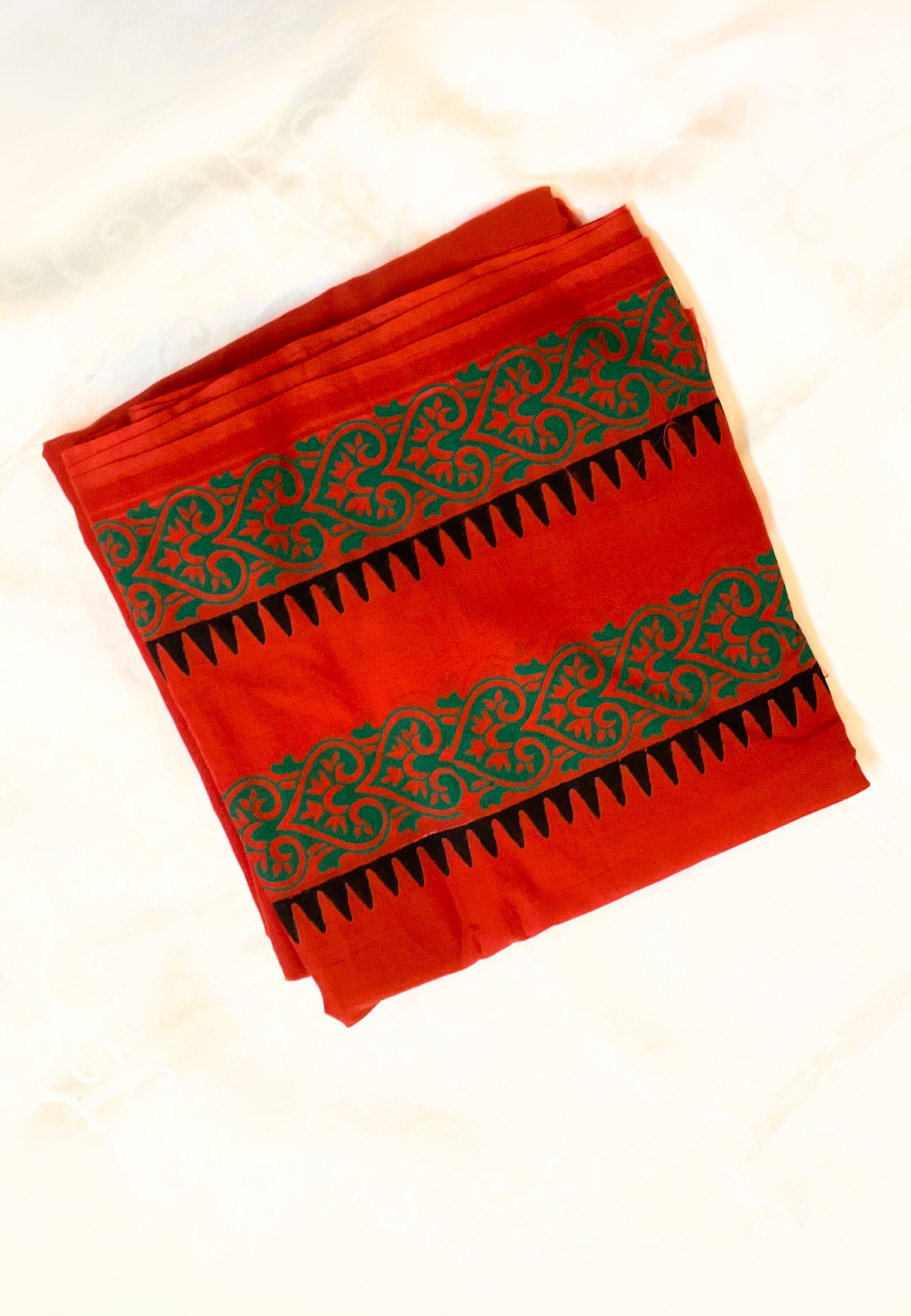 Fire Engine Red Mulmul Saree