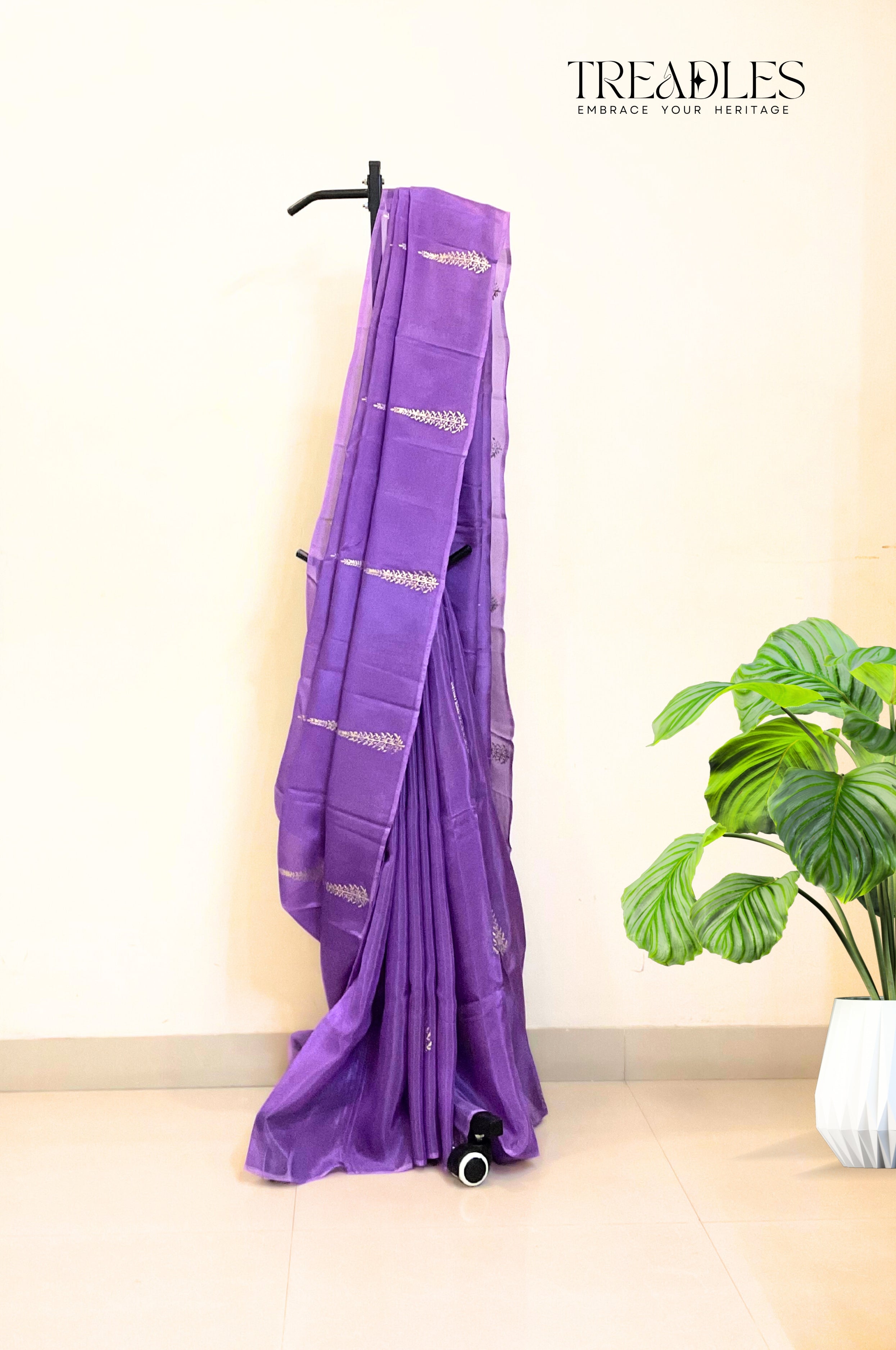 Light Violet Print Viscose Organza Saree