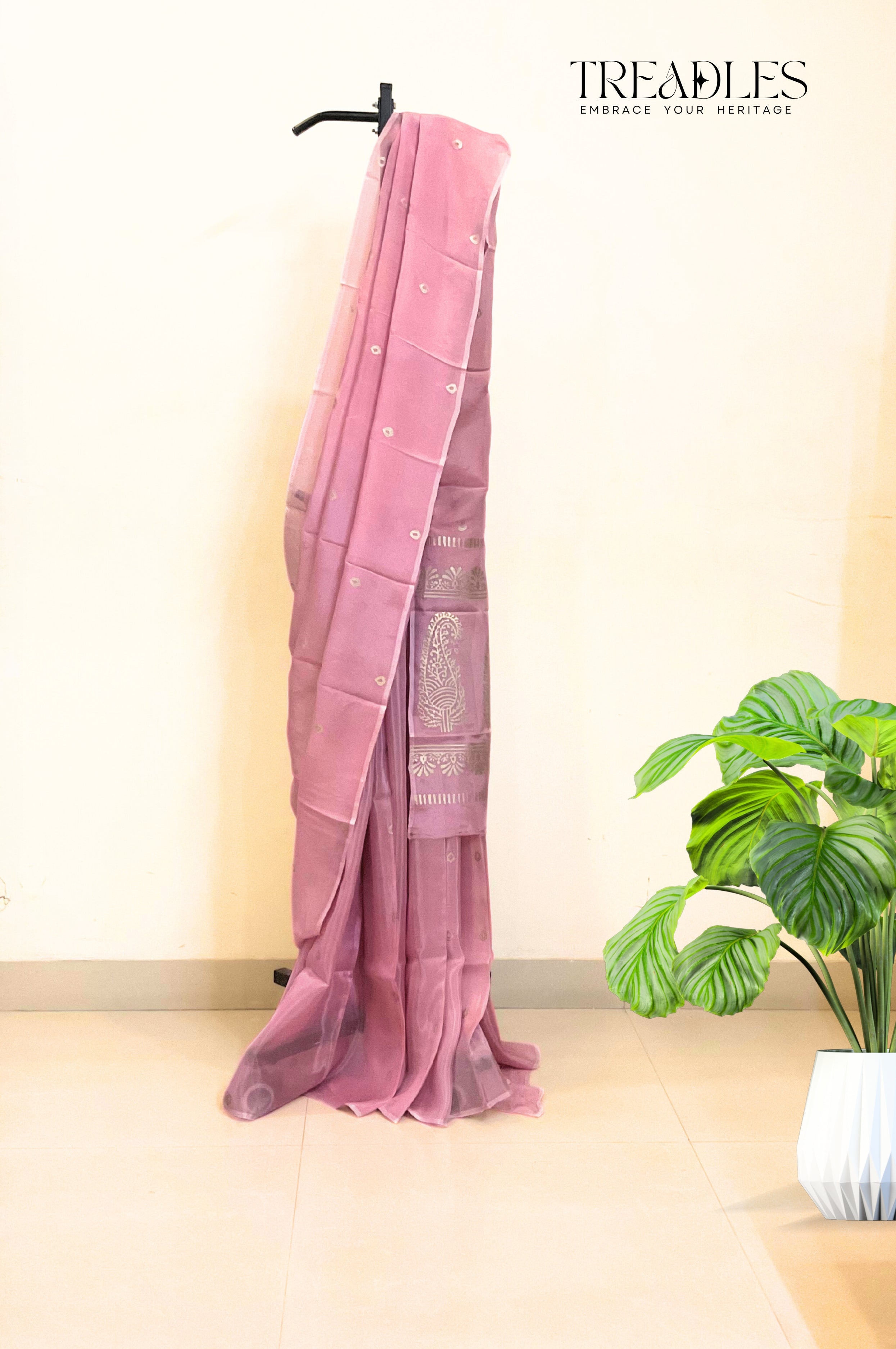 Dusky Pink Viscose Organza Saree