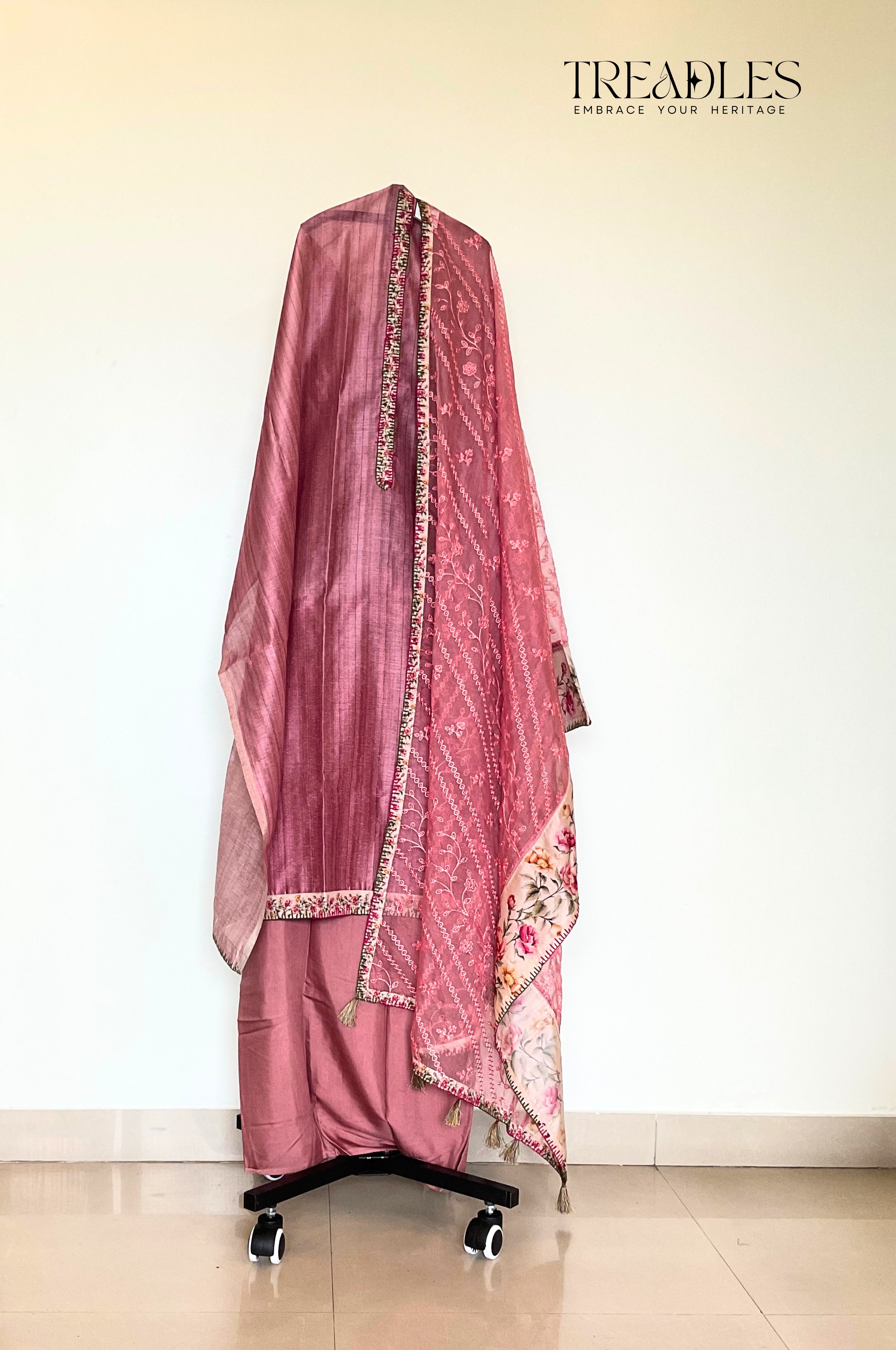 Onion Pink Chanderi Suit Set