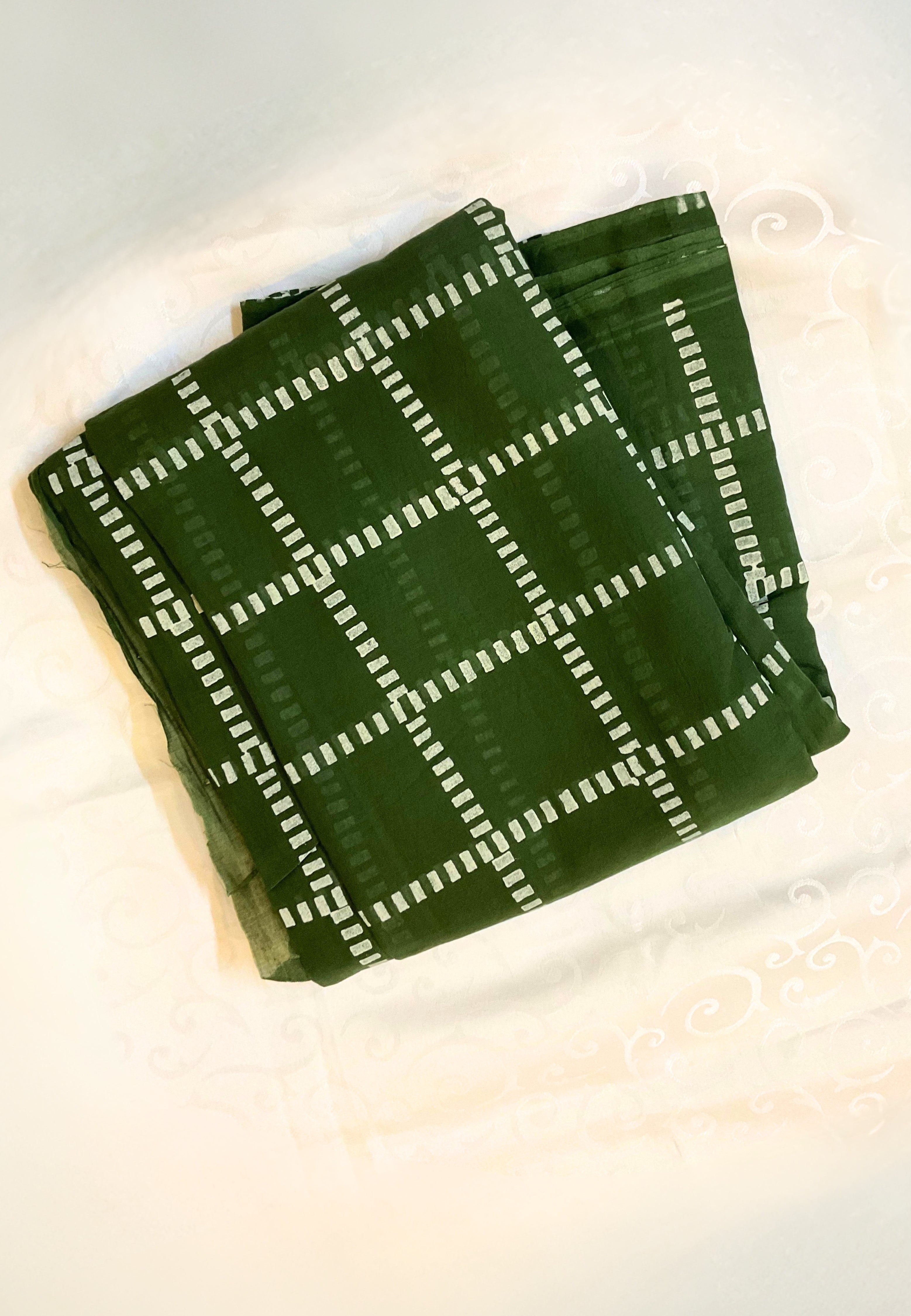 Forest Green Mulmul Saree