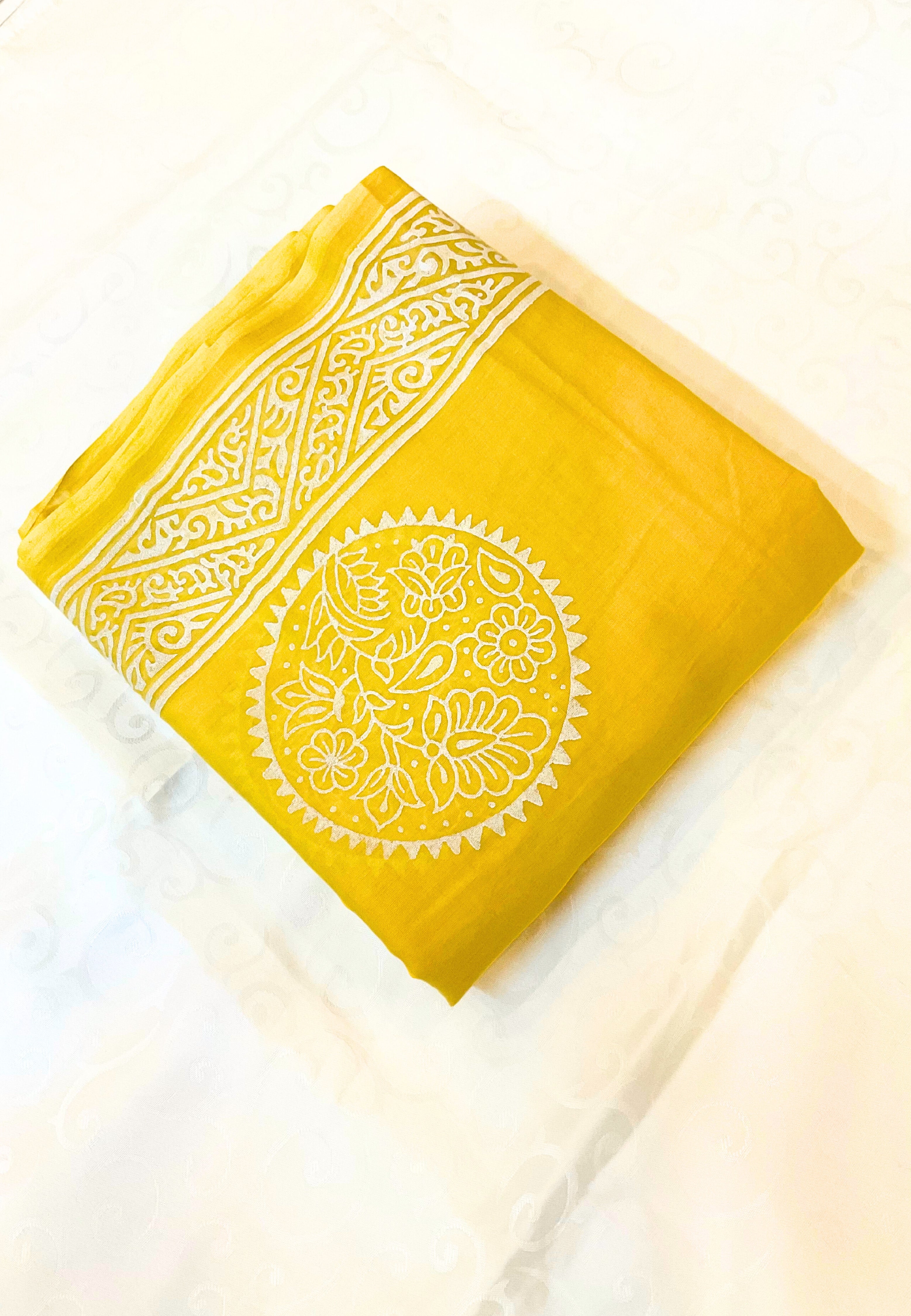Lemon Yellow Mulmul Saree