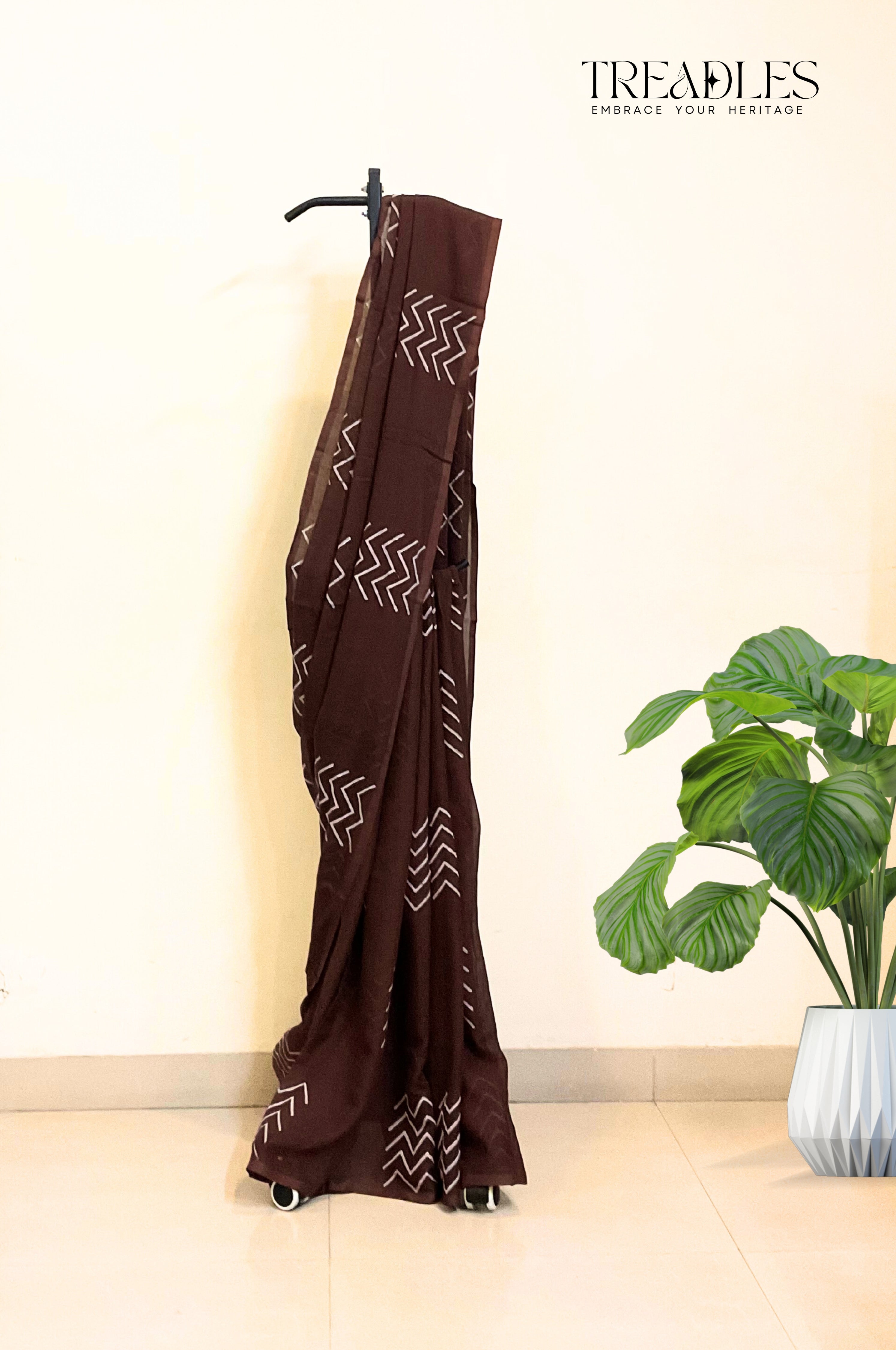 Chocolate Brown Mulmul Saree