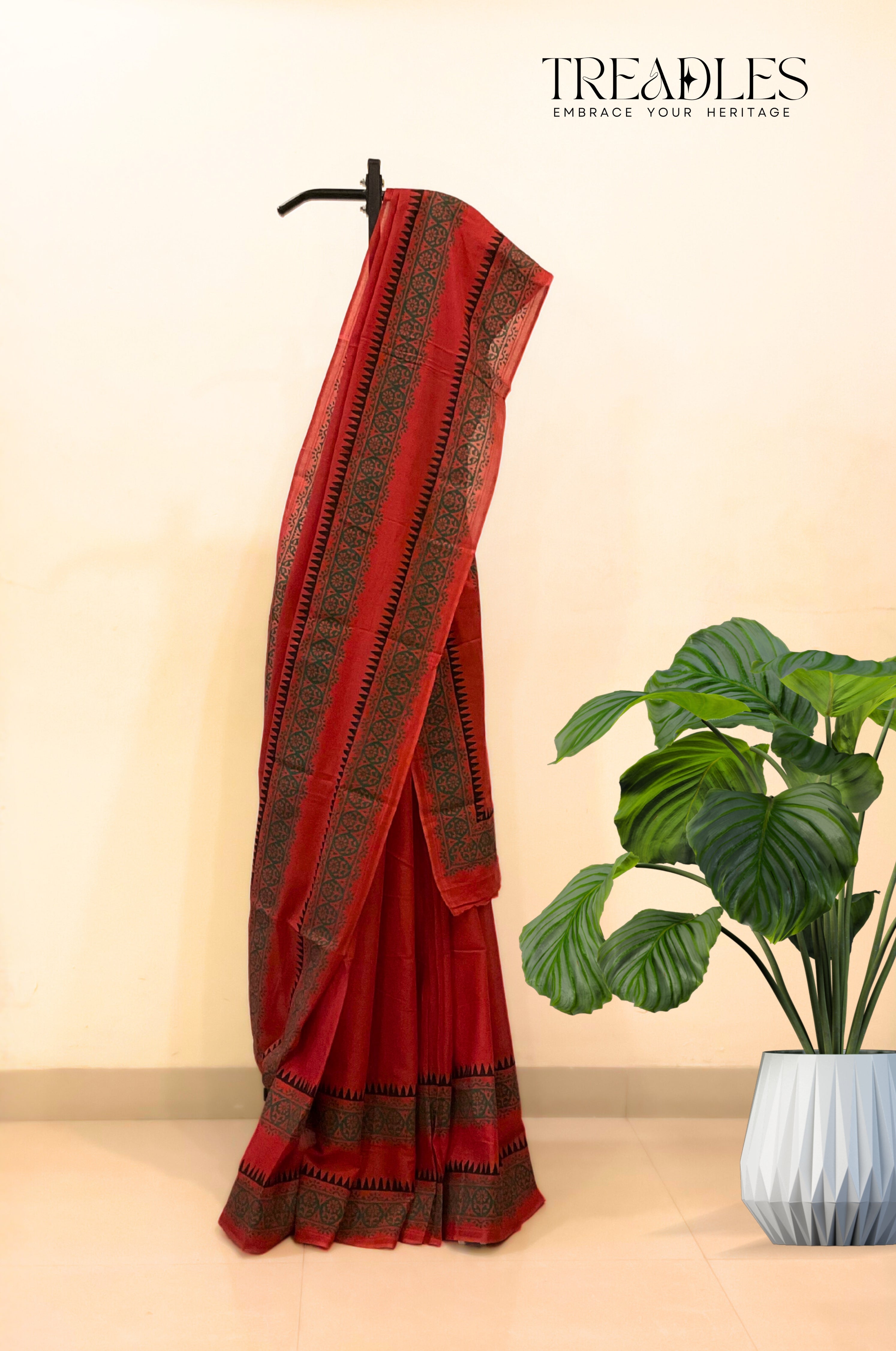 Fire Engine Red Mulmul Saree