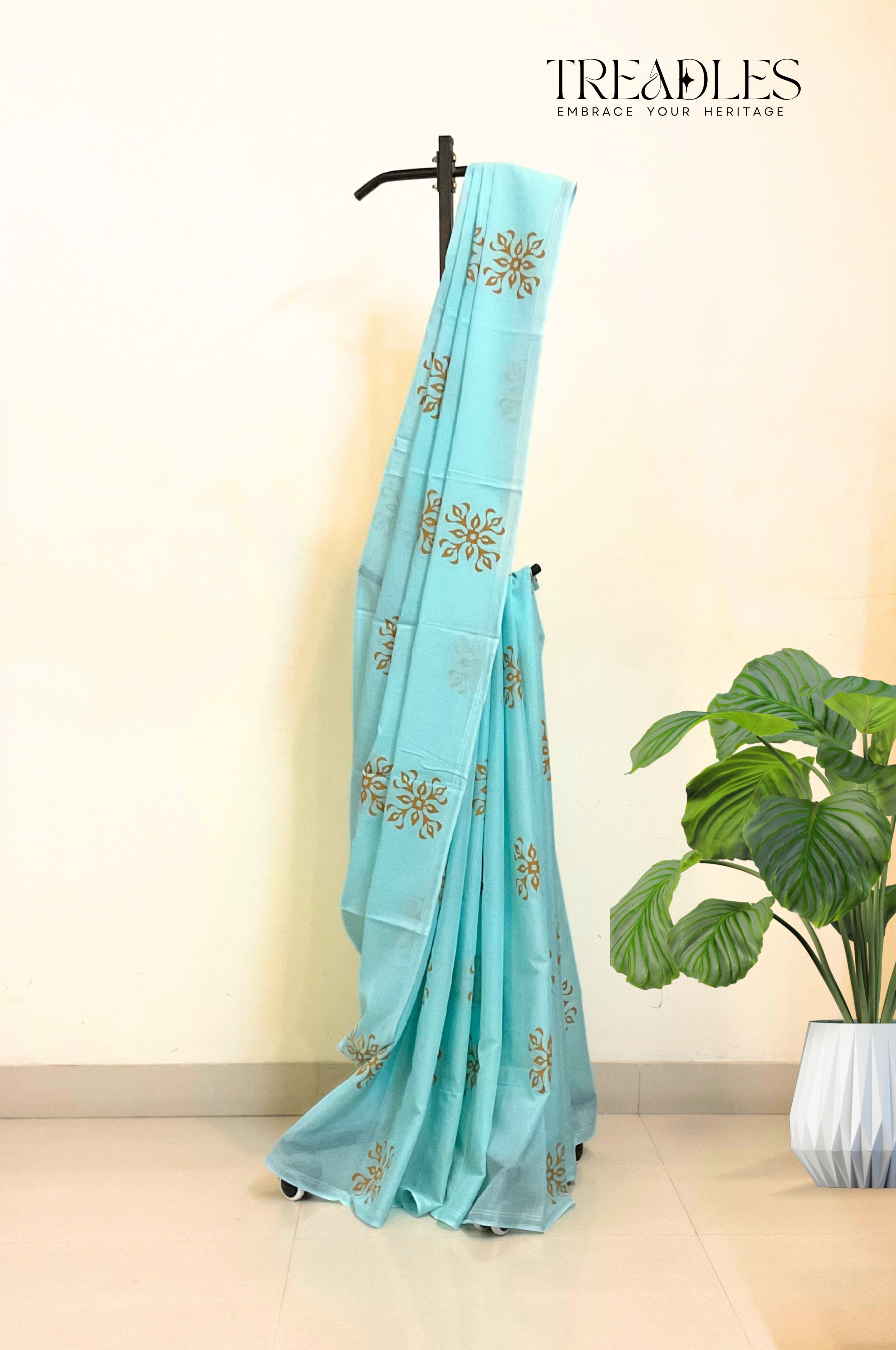 Cadet Blue Mulmul Saree