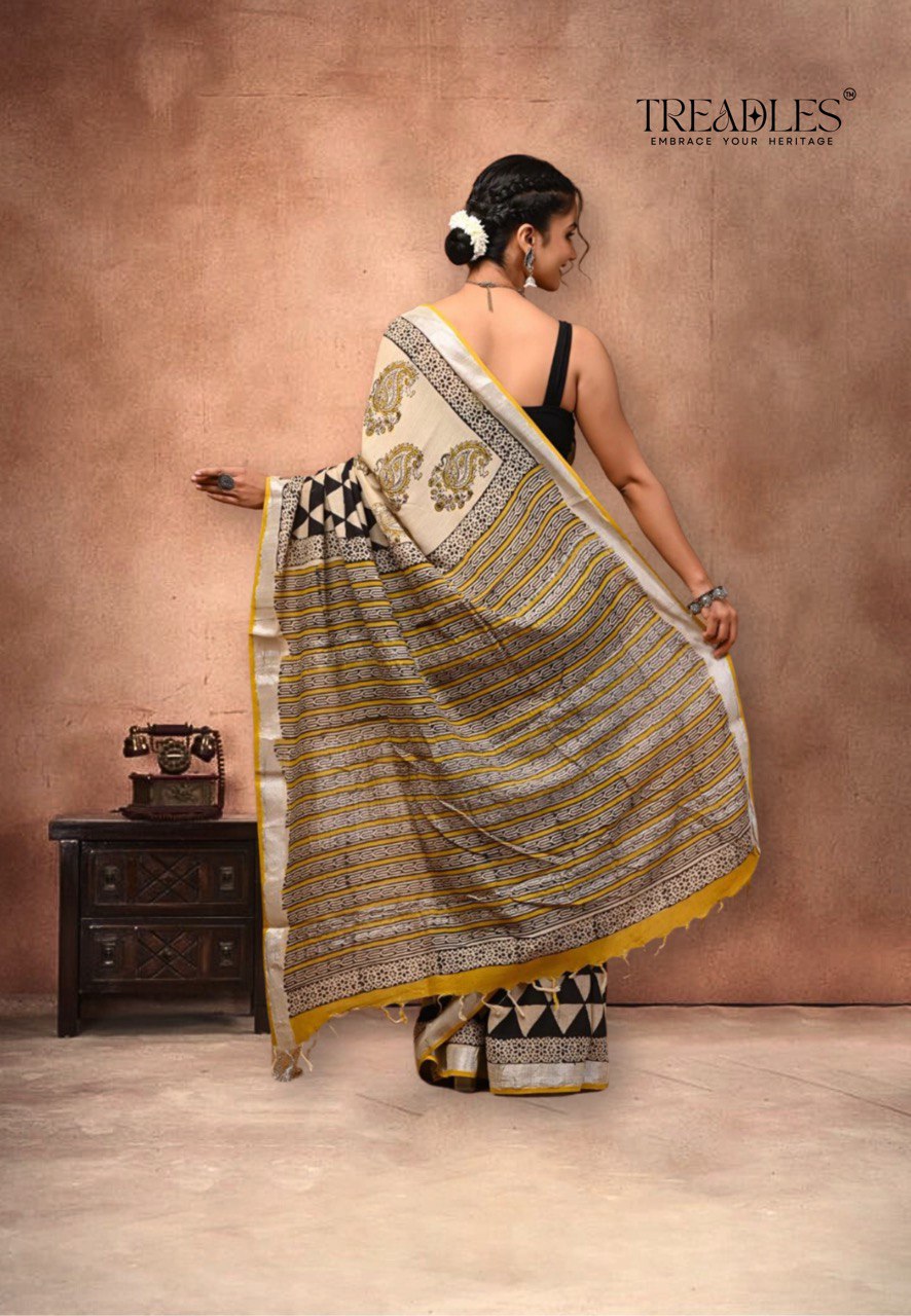 Cotton Linen Saree Beige