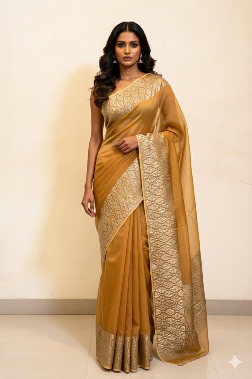 Mustard Yellow Viscose Organza saree