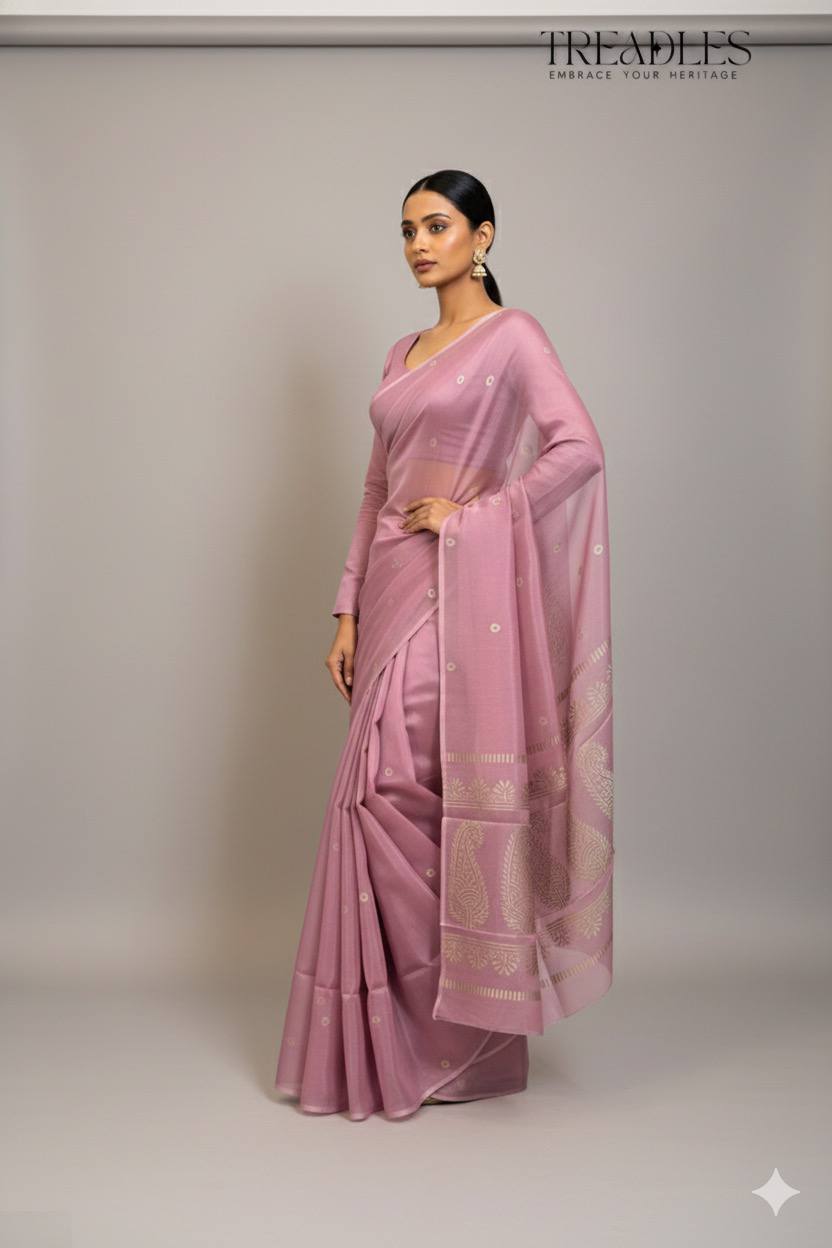 Dusky Pink Viscose Organza Saree