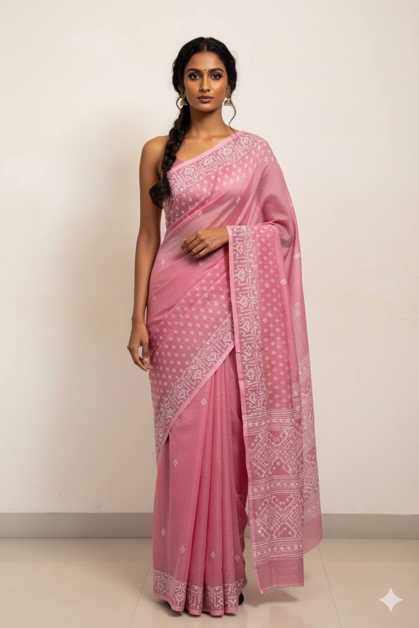 Candy Pink Mulmul Saree