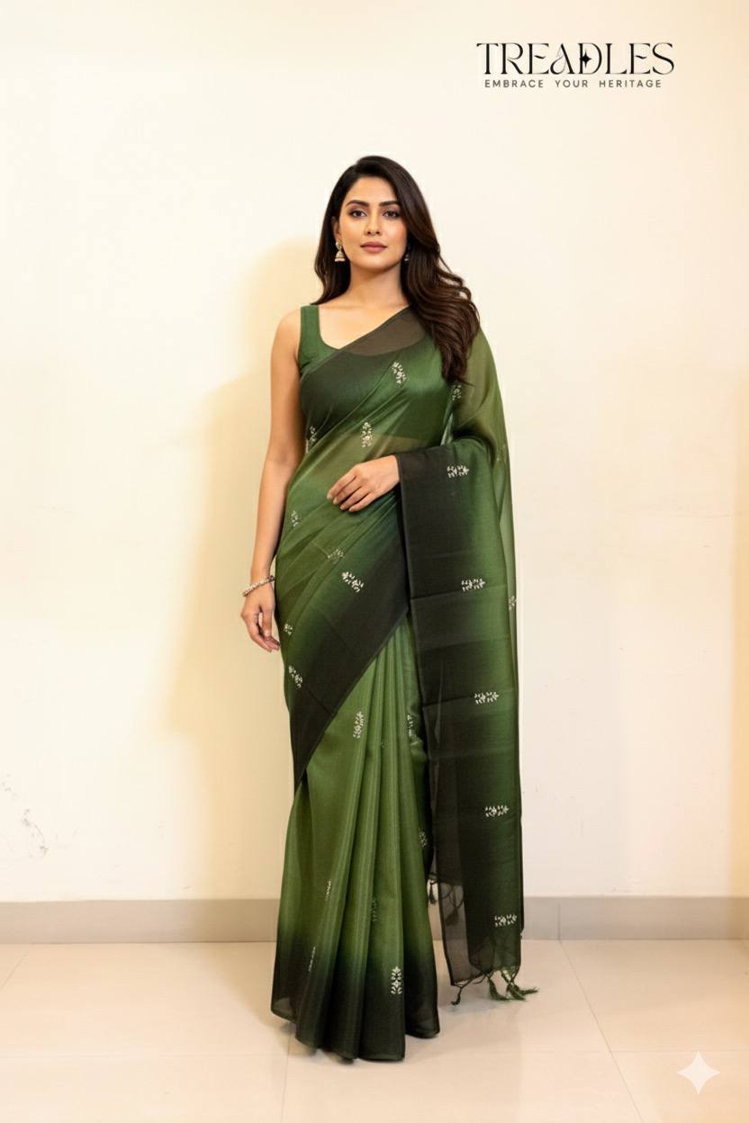 Double Shaded Green Viscose Organza Saree